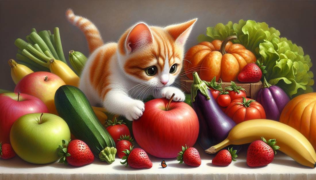 gato frutas verduras