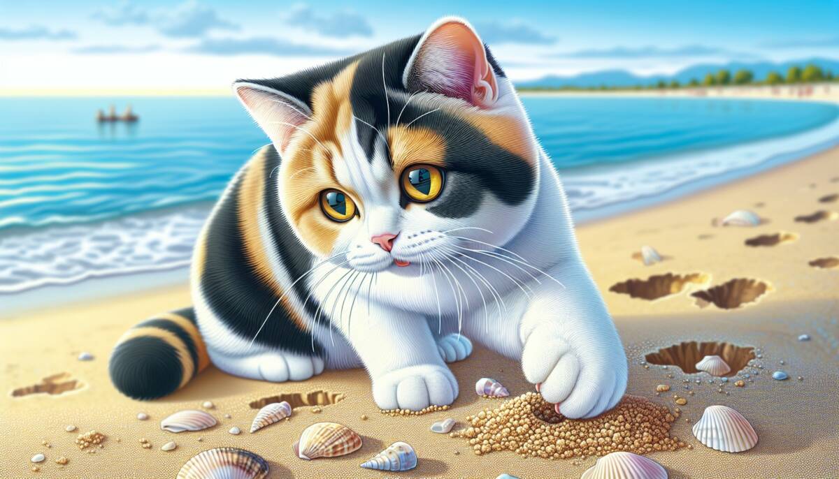 cat eating sand