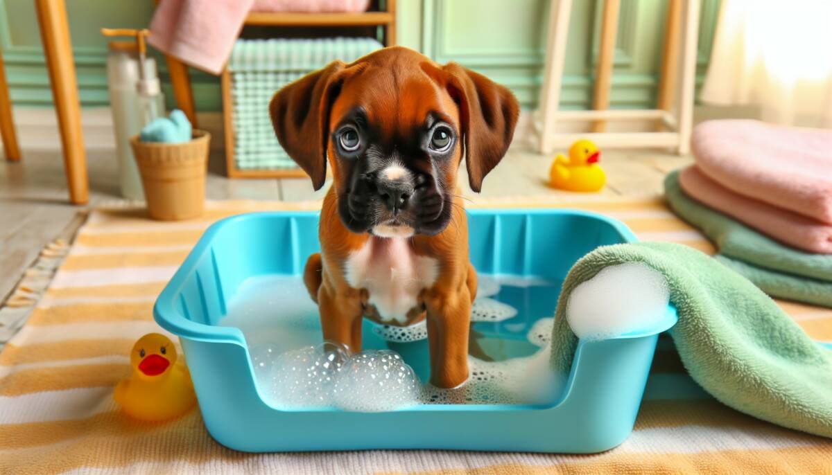 boxer puppy bath