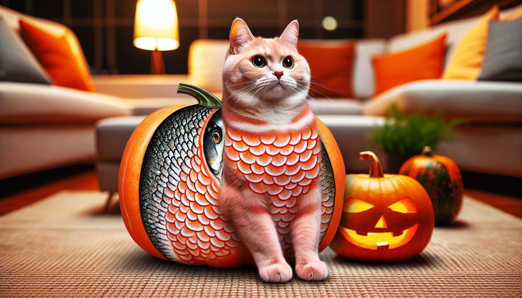 salmon pumpkin cat